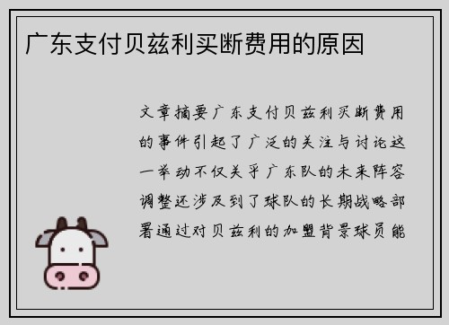 广东支付贝兹利买断费用的原因