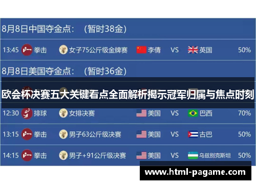 欧会杯决赛五大关键看点全面解析揭示冠军归属与焦点时刻 欧会杯决赛五大关键看点全面解析揭示冠军归属与焦点时刻
