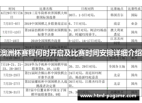 澳洲杯赛程何时开启及比赛时间安排详细介绍