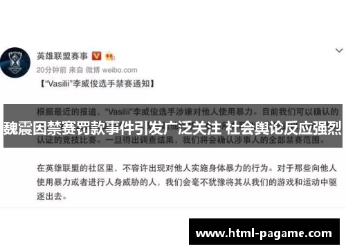 魏震因禁赛罚款事件引发广泛关注 社会舆论反应强烈